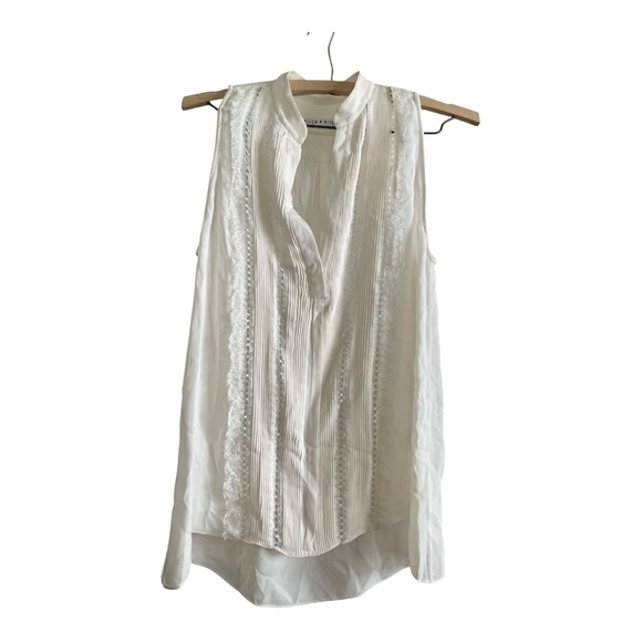 Alice + Olivia Cream Delicate Lace Sleeveless Blouse - Picture 1 of 6